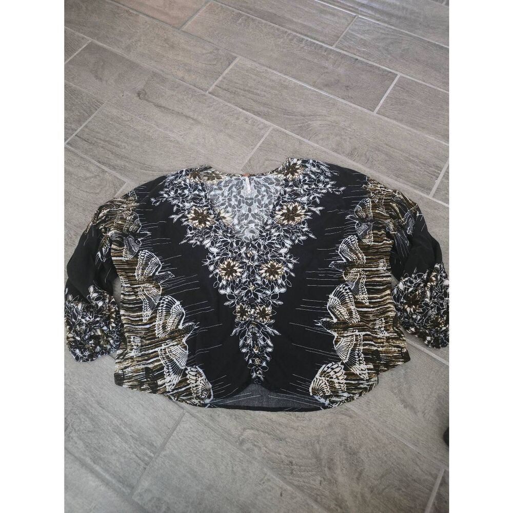 Women's Free People Birds of a‎ Feather Top Black White Gold Size XS